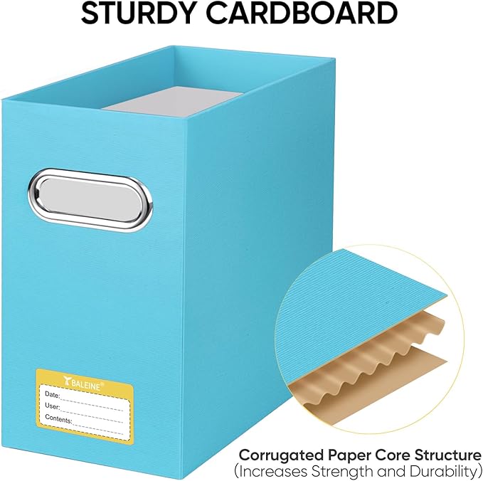 BALEINE File Organizer Box, Cardboard File Folder Organizer with Handle for Letter Size, Portable Collapsible Hanging Filing Box for Home Office Document Storage (2 Pack, Blue)-NeatNest