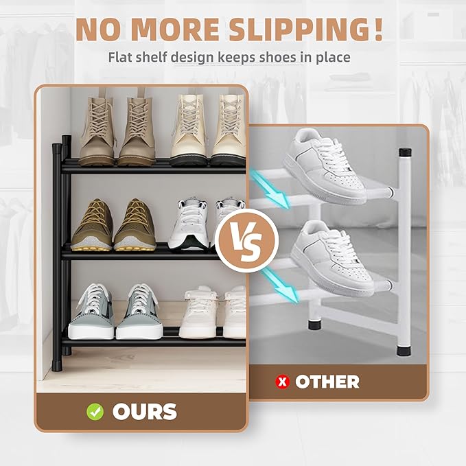 STORAGE MANIAC Long Expandable Shoe Rack, 18 Pairs Metal Wide Stackable Shoe Rack, Adjustable Shoes Shelf, Freestanding Shoes Organizer for Closet, Entryway, Hallway, Garage, Front Door, 3 Tiers-NeatNest