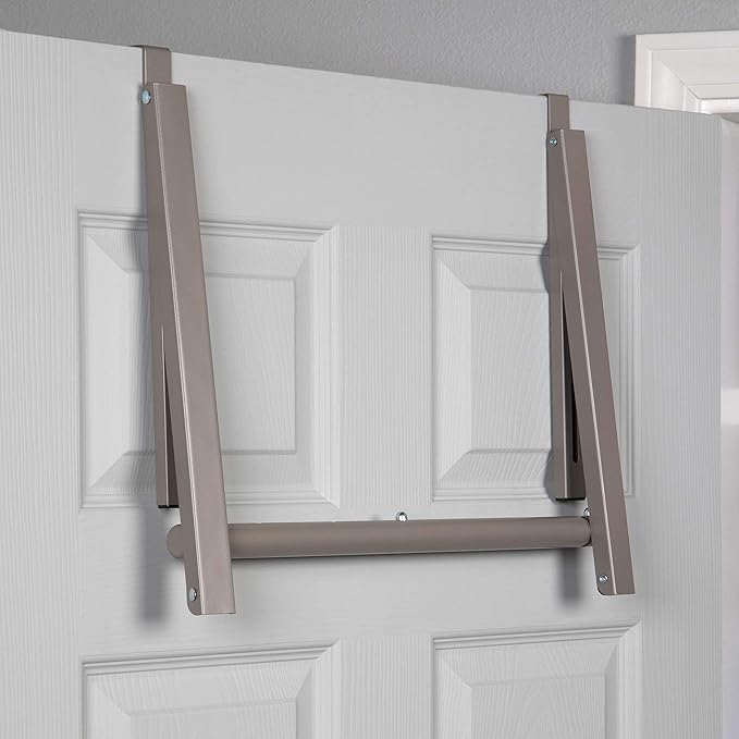 HOLDN’ STORAGE Over The Door Hanger - Foldable Rack Organizer for Hanging Clothes, Coats & Towels, Ideal for Dorm Rooms, Laundry, Bathrooms, Etc - Holds up to 35 LBs, Collapsible - Satin Nickel