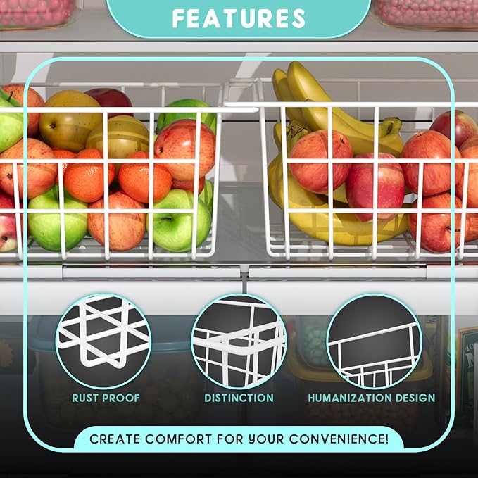 2Packs 16.5 inch Chest Freezer Organizer, Refrigerator Organizer Bins, Freezer Baskets with Handles, Metal Wire Baskets for Snacks, fruits, Potatoes, Meat