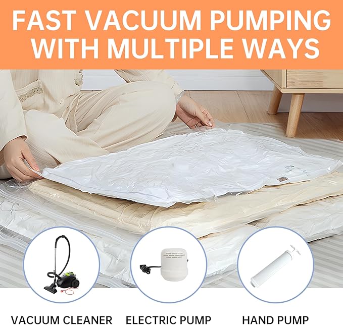 12 Pack Vacuum Storage Bags with Electric Pump, (3 Small, 3 Medium, 3 Large, 3 Jumbo) Vacuum Seal Bags for Clothing, Space Saver Bags for Travel, Luggage Compression Packing