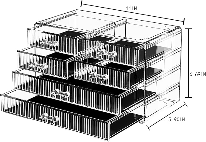 ZHIAI Stackable Storage Drawers, Acrylic Bathroom Counter Organizer Clear Makeup Organizers for Vanity, Kitchen Cabinets, Bathroom, Undersink, Home Organization and Storage (6 Drawers, Pattern F)-NeatNest