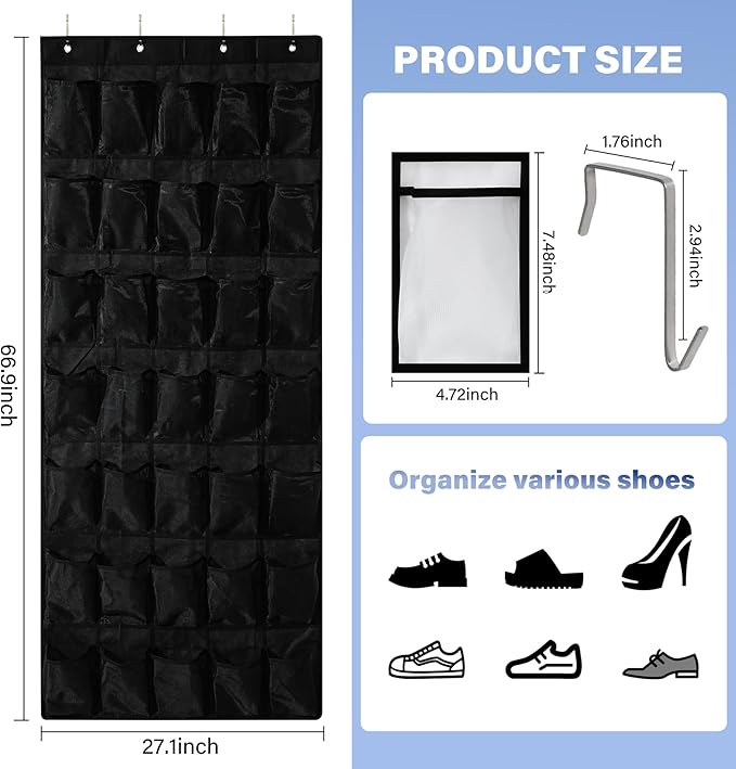 35Large Pockets Over The Door Shoe Organizer, Mesh Pockets Shoe Holder Rack, Capacity Shoe Hanging Storage,door shoe rack With 4 Metal Hook.-NeatNest