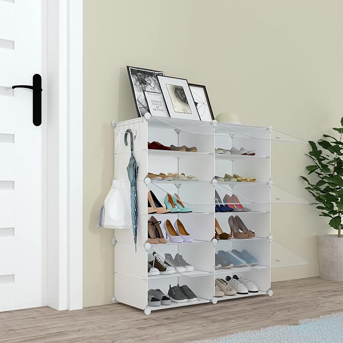 Shoe Rack Organizer, 24 Pair Shoe Storage Cabinet with Door Expandable Plastic Shoe Shelves for Closet,Entryway,Hallway,Bedroom,6 Tier-NeatNest