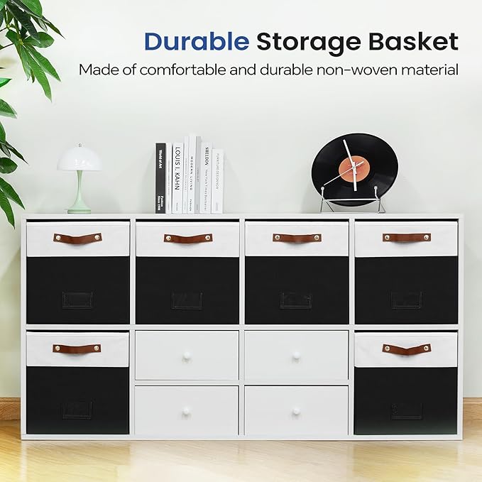 6-Pack Collapsible Fabric Storage Cubes with Handles & Label Holders, Closet Cube Home Organizer Bins (White/Black, 13 x 13 x 13 inch)