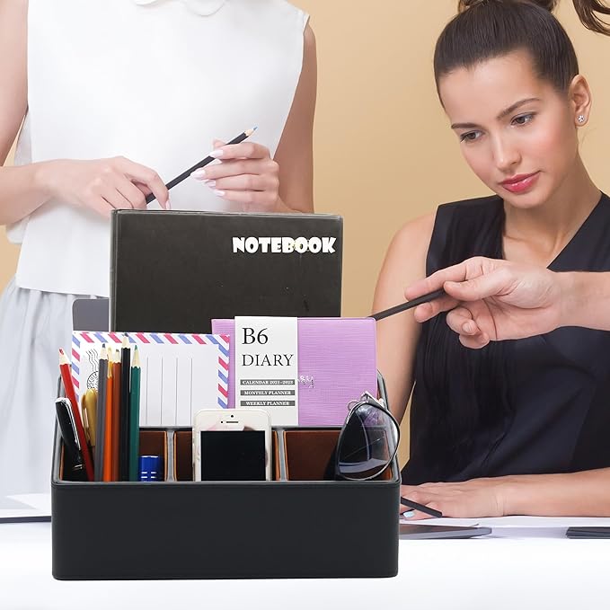 Desk Organizer, Mail Organizer Countertop, Bills Organizer, Mail Sorters, Magazine Holder, Desk Organizer and Accessories for Office Supplies, Brown, Black-NeatNest