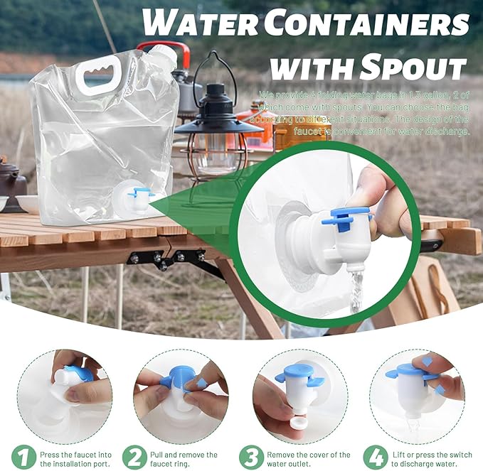 4 Pack Collapsible Water Jug Container, Portable Water Bags with Spout, Folding Plastic Water Carrier Tank, No Leak Emergency Camping Water Storage for Travel Hiking (2.6 Gal)