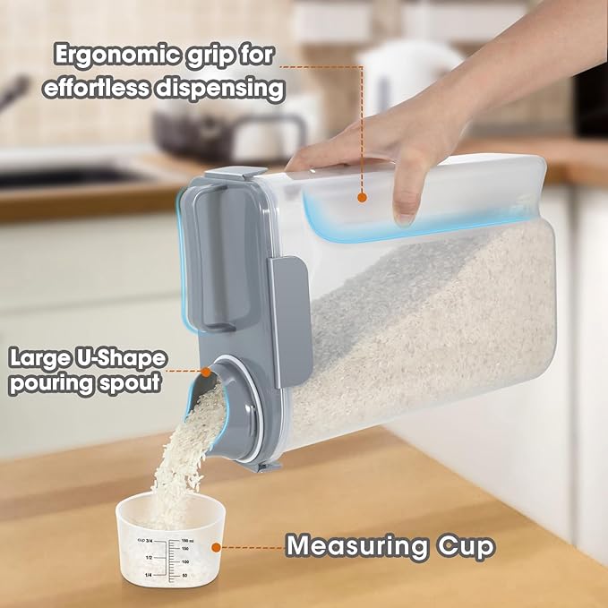 Rice Storage Container 10 Lbs, Airtight Food Dispenser with Large Spout and Cup for Pet Dog Cat Food Storage 7 Lbs-NeatNest