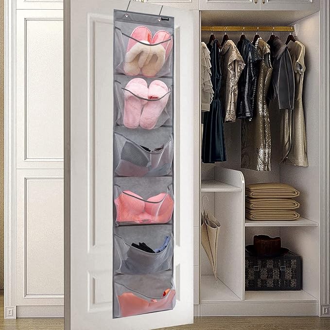 Extra Large Pockets Shoe Organizer for Closet Over The Narrow Door Hanging Shoe Holder Storage with 6 Mesh Pockets (6 Large Pockets)-NeatNest
