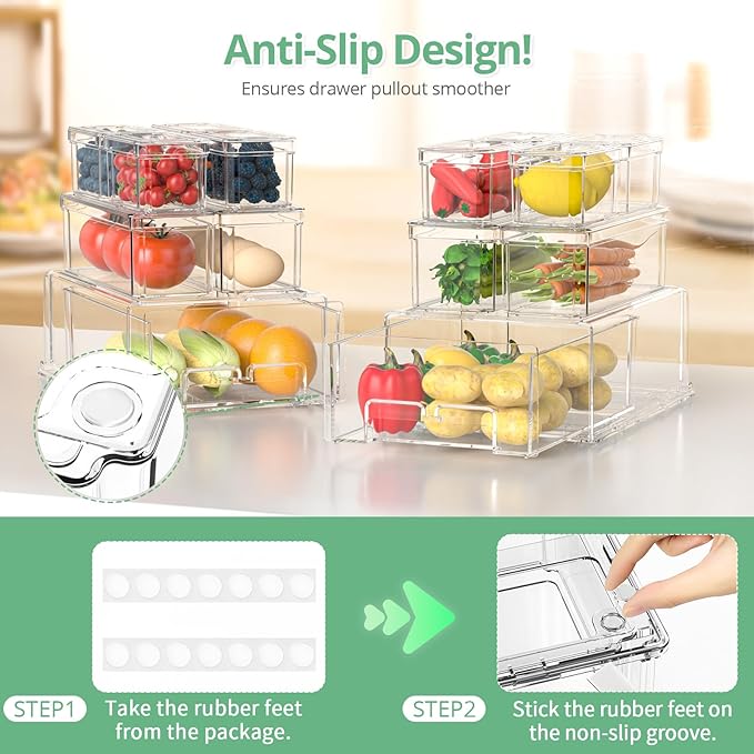 14Pack Fridge Organizer Bins, Clear Refrigerator Organizing Containers with Lids and Refrigerator Drawers, Stackable Food, Vegetable and Fruit Containers for Fridge Organizers and Storage