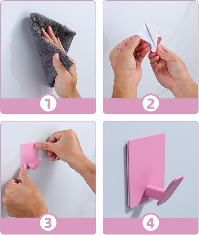 DELITON Light Pink Wall Decor Hooks, Stainless Steel Towel Hooks for Bathrooms Kitchen Kids Room Heavy Duty, 4 Pack-NeatNest