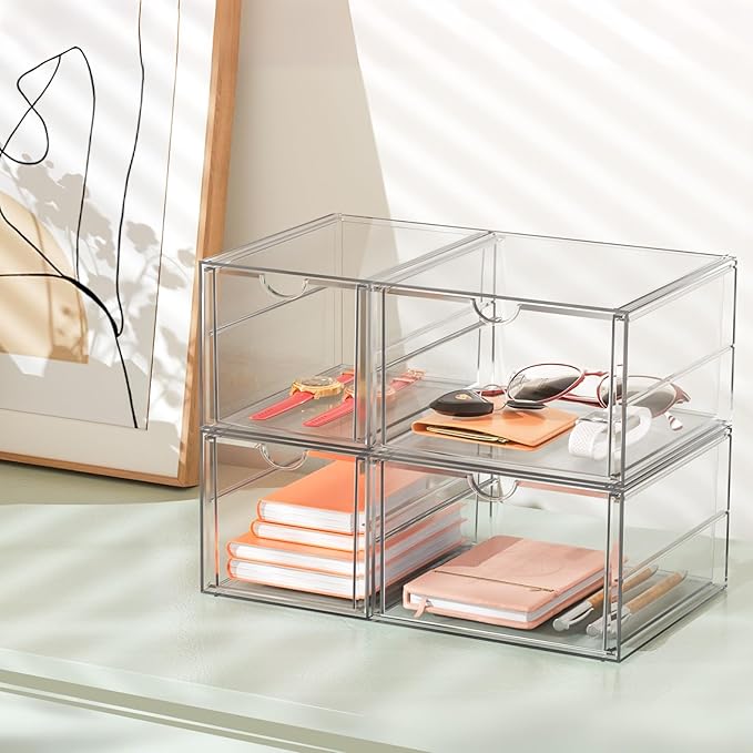Arcylic Makeup Organzier with 5 Drawers, Clear Stackable Storage Drawers, Bathroom Countert Organizer,Plastic Storage Bins For Vanity, Cabinets, Pantry, Home Organization and Storage-NeatNest