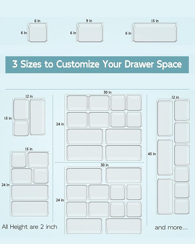 9 Pack Large Clear Plastic Drawer Organizer Trays, Desk Drawer Organizers and Storage Dividers, Non-Slip Storage Bins for Jewelry, Snacks, Office, Bathroom, Bedroom and Kitchen-NeatNest