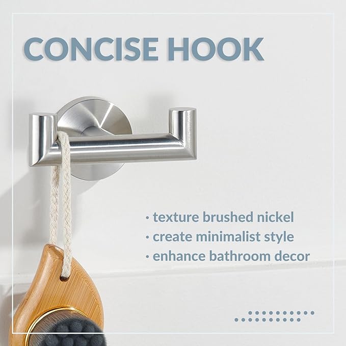 APLusee Bath Towel Hook, 304 Stainless Steel Double Robe Hanger Brushed Nickel, Functional Home Organizer Wall Mounted