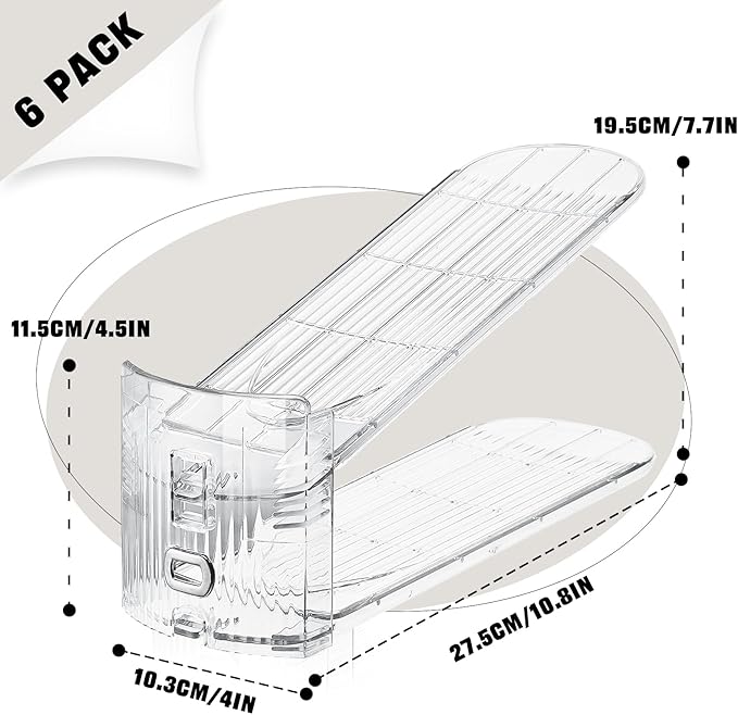 Adjustable Shoe Slots Organizer,6PACK Transparent Shoe Stackers Shoe Rack Holder Shoe Space Savers Double Layer Stack Shoe Racks for Closet Organization(Transparent)-NeatNest