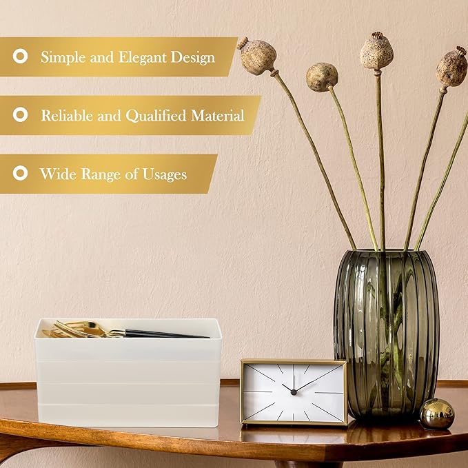 4 Pack Plastic Drawer Organizer 9.5 x 3 x 1.4 Inch Tabletop Organizer Tray Stationery Holder White Half Accessory Tray Stackable Storage Container for Vanity Office Home Utensils Gadgets Shelf Kitchen-NeatNest