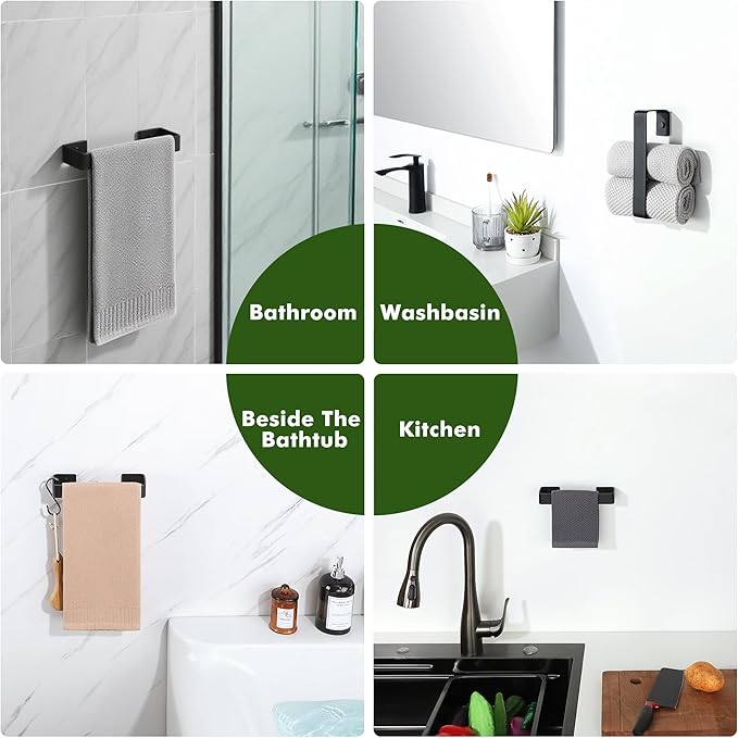 Alise Hand Towel Holder Black Towel Bar for Bathroom Wall Mount,SUS304 Stainless Steel Towel Rack for Bathroom and Lavatory,Kitchen,8'' Bath Towel Hanger Towel Rail