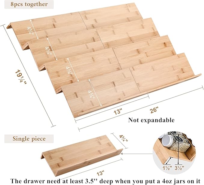 Bamboo Spice Rack Tray - Spice Drawer Organizer for Kitchen Cabinets Storage and Organization (Jars Not Included)-NeatNest
