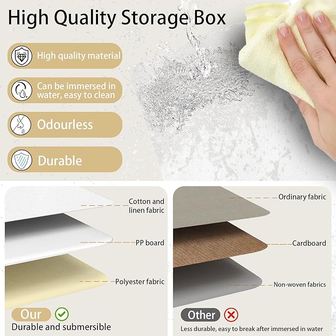 Yawinhe Fabric Storage Baskets, Foldable Closet Organizer for Shelves, Large Boxes with 3 Handles, Canvas Bins for Clothes, White/Grey, 12.99''Lx9.05''Wx7.87''H, 4-Pack-NeatNest
