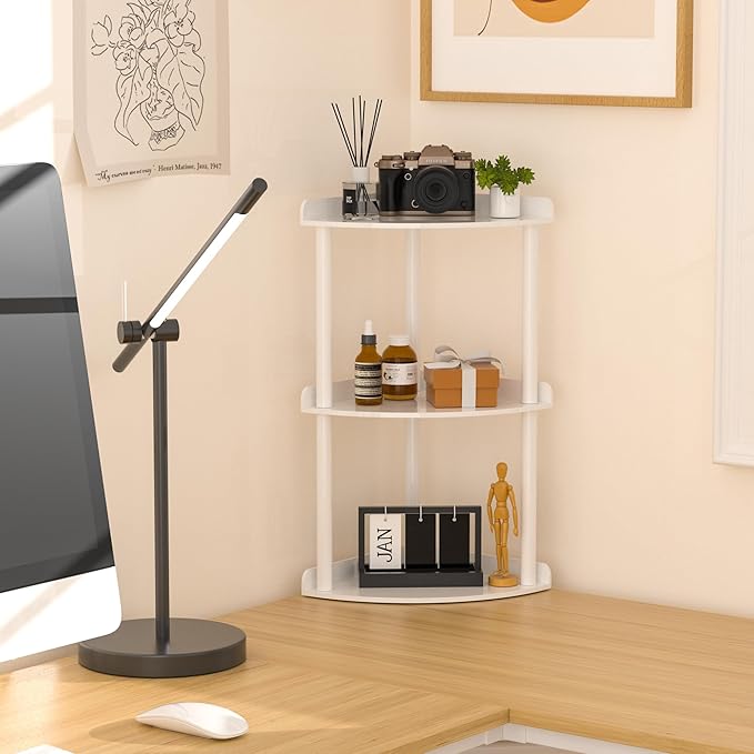 3 Tier Countertop Corner Organizer Shelf 7x7x15.7 Inch, White Countertop Acrylic Bathroom Corner Shelf, Vanity Storage Organizer for Cosmetics, Toiletries-NeatNest