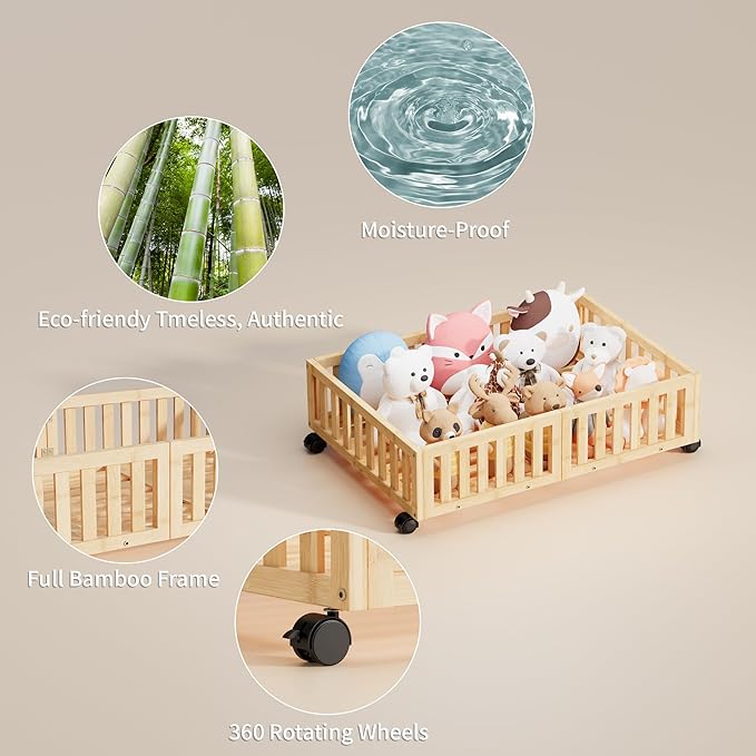 Bamboo Under Bed Storage with Wheels (2-Pack) – Rolling Underbed Shoe Organizer Box for Shoes, Blankets, Toys, Clothes Container Space-Saving Organizer Bins for Bedroom, Closet, Dorm, Nursery-NeatNest
