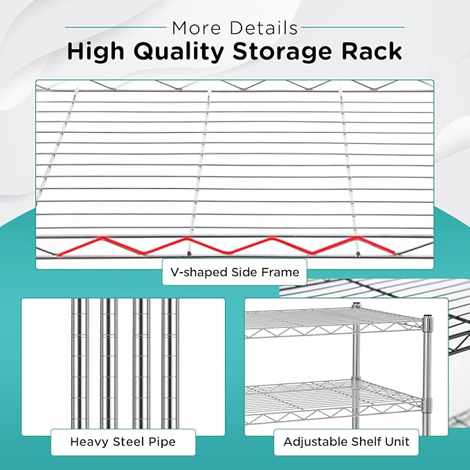 FDW 3-Shelf Adjustable,Storage Shelves Wire Shelving Shelving Unit Metal Shelves Storage Shelf with Wheels,13" D x 23" W x 31" H,Chrome