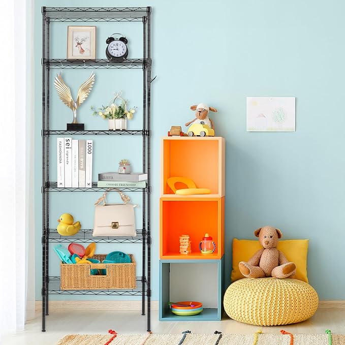 6 Tier Adjustable Storage Shelf Metal Storage Rack Wire Shelving Unit Storage Shelves Metal for Pantry Closet Kitchen Laundry