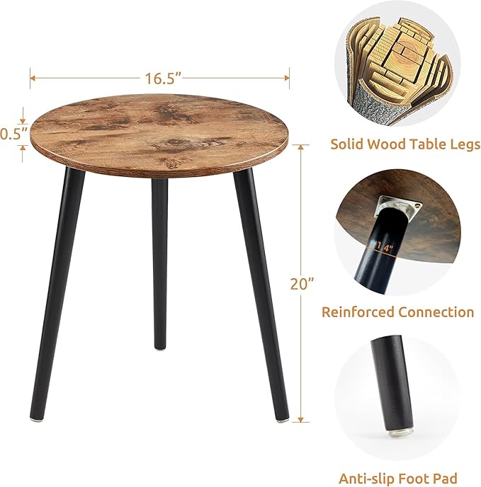 Apicizon Round Side Table, Modern Nightstand End Table, Nursery Side Table for Small Spaces, Bedroom, Living Room,16.5 x 20 Inches, Rustic Brown-NeatNest