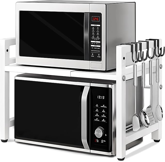 Caliee Microwave Shelf, Expandable Kitchen Organizer Applicable to Kitchen, Pantry, Stackable Metal Expandable Shelf Organizer (White)-NeatNest