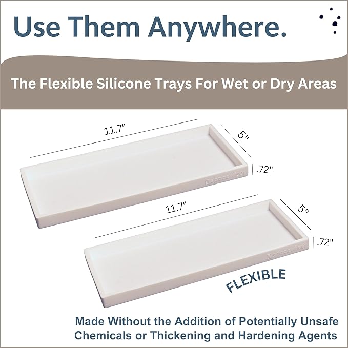 Countertop and Vanity Tray - 2 PC Large 11.7" Silicone Bathroom Trays, Counter Organizer, Dish Soap Sponge Holder Kitchen Sink Tray Organizer, Sink Caddy Toothbrush Key Kitchen Soap Trays-NeatNest