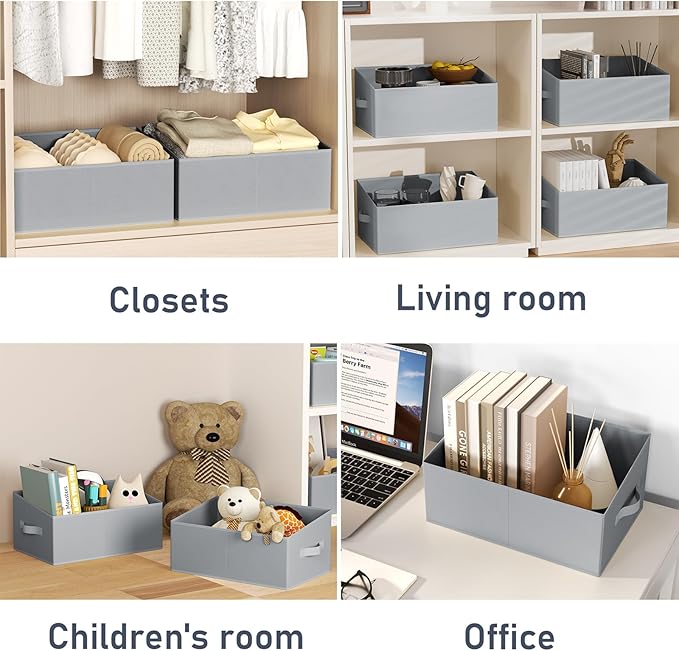 DIMJ Large Closet Storage Bins 8 Pack - Fabric Trapezoid Closet Organizer Bin, Foldable Storage Baskets for Shelves, Closet Shelf Organizer, Clothing Storage Box for Toys, Books, Towel, Clothes, Gray-NeatNest