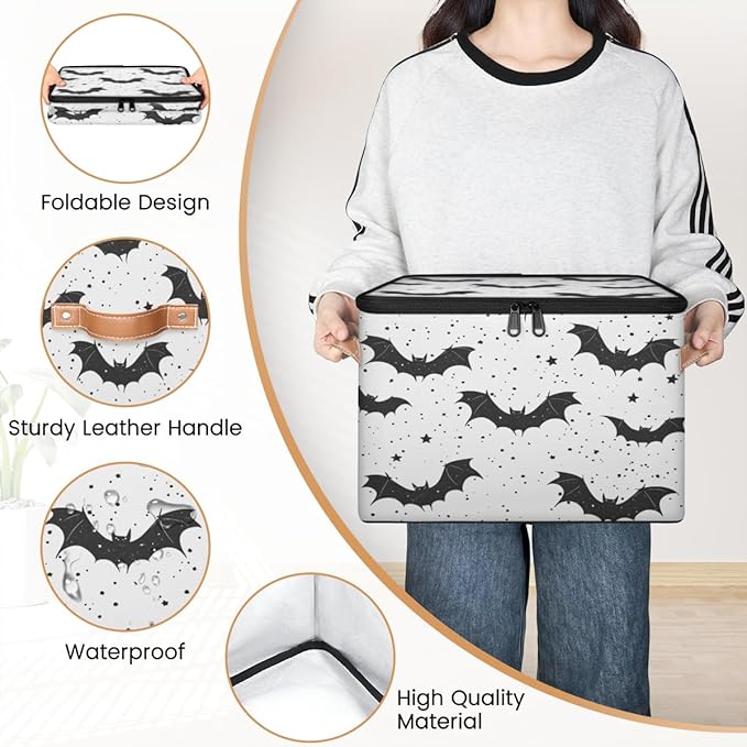 Bats Storage Bins with Lids, Halloween Fabric Storage Boxes with Zipper, Collapsible Decorative Closet Organizer Cube for Clothes,Organizing, Shelves-NeatNest