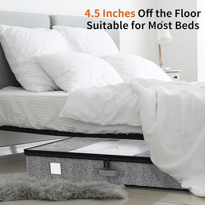 Fixwal 4 Pack Underbed Storage Containers, Below 4.5 Inches Low Profile Under Bed Organizer Clothes Storage Bins with Sturdy Sidewalls and Bottom-NeatNest
