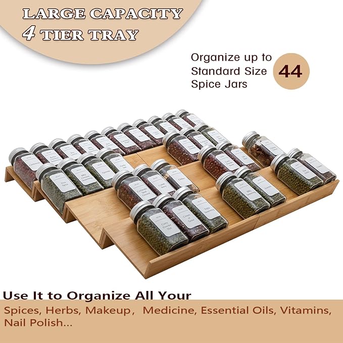 Bamboo Spice Rack Drawer Organizer - 8 Pieces Set- 10" Wide Per Piece - Combine Pieces Into 20" Wide Rack (10" or 20")-NeatNest