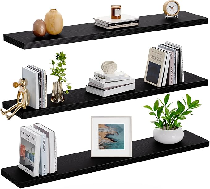 AMADA HOMEFURNISHING Floating Shelves, Wall Shelves for Living Room, Bedroom, Bathroom, Kitchen & Home Office Organization, Bathroom Shelves with Hidden Brackets, 22 lbs Max Load, Black, AMFS45B-NeatNest