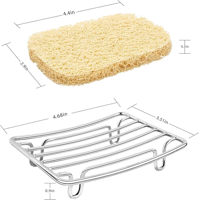 Bar Soap Dish Holder for Shower Bathroom Stainless Steel Rust Proof Self Draining with Beige Soap Saver Pad-NeatNest