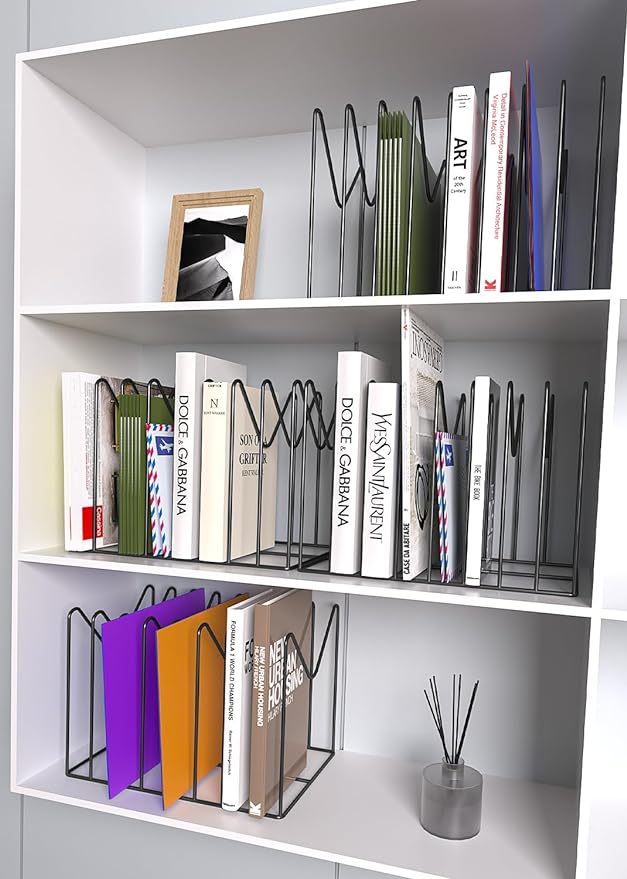 4 Sets Wire File Organizer for Desk,File Folder Holder/Rack/Stand,File Sorter Organizer,Desktop Record/Clipboard Holder,8 Sections Storage,Anti-Scratch/Rusty,Steel Stable Holder,Black