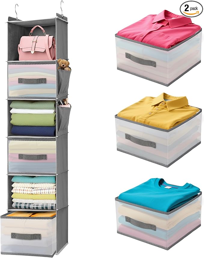 6-Tier Hanging Closet Organizer with Drawers and Side Pockets – Versatile Closet Storage for Shoes, Hats, Belts, and Purses-NeatNest