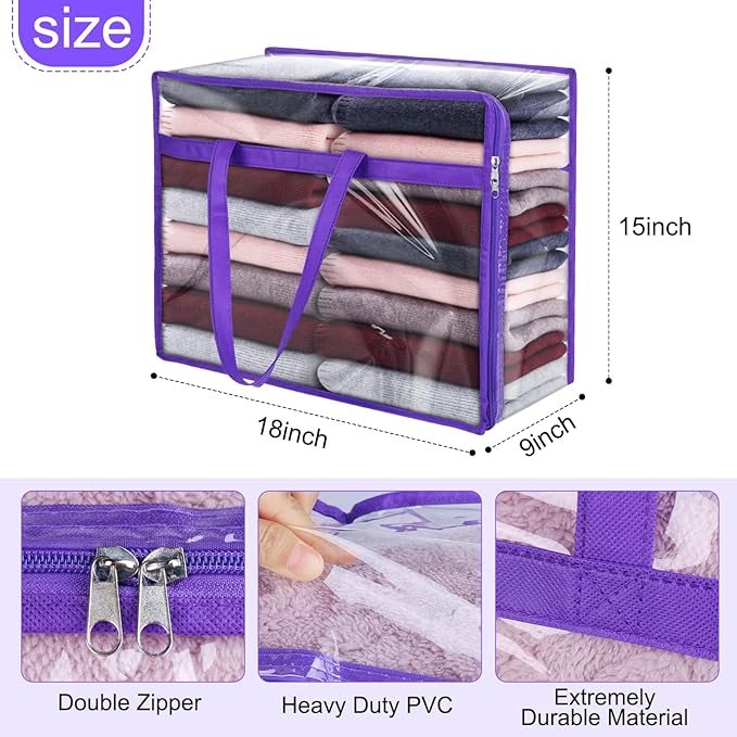 2 Pack Clear Zippered Storage Bags for Clothes, Closet Organizers and Storage Vinyl Bag for Bedding, Linen, Blankets, Comforters, Clothes & Toys Multi Purpose & Space Saver PVC Organizers-NeatNest