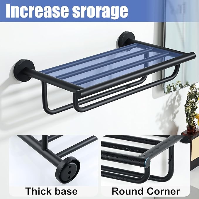 Alise Towel Rack for Bathroom Lavatory,Towel Holder Towel Shelf with Double Towel Bars Wall Mount,SUS 304 Stainless Steel Towel Hanger Storage 16 Inch,Matte Black GYT7040-B