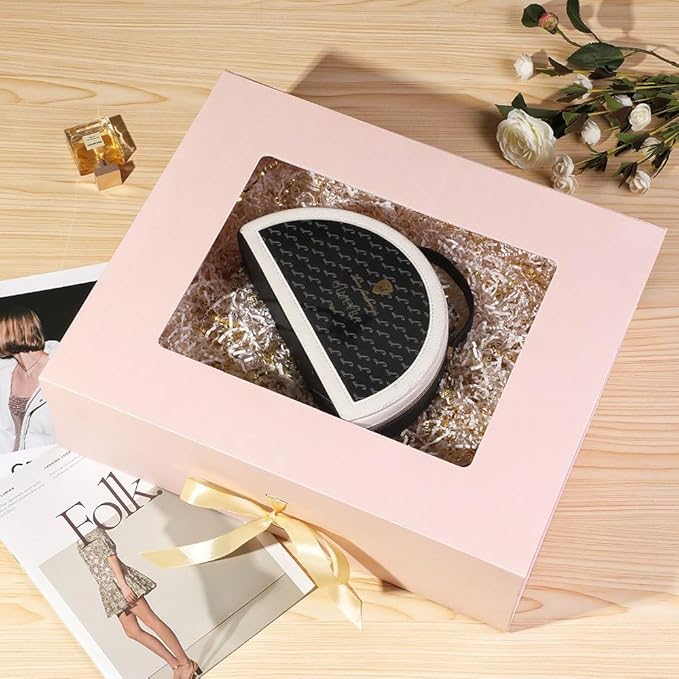 3 Pcs Extra Large Pink Gift Box for Presents with Ribbon 19x16x6 Inches Clear Gift Box with Window Magnetic Closure Gift Boxes with Lids-NeatNest