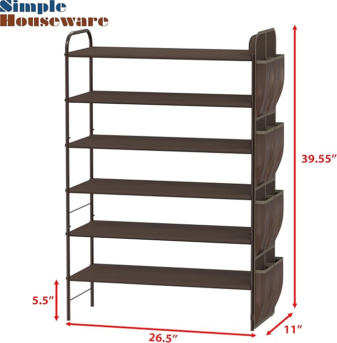 Simple Houseware 6-Tier Shoe Rack Storage Organizer w/Side Hanging Bag, Bronze-NeatNest