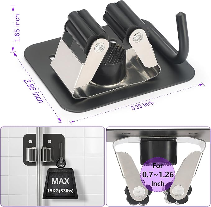 Broom Holder Wall Mount Screw Drilling, Sturdy Heavy Duty Stainless Steel Mop Gripper Rack Perforated, Perfect for Laundry Room Organizer, Fit with Laundry Kitchen Garage Garden Storage System-NeatNest