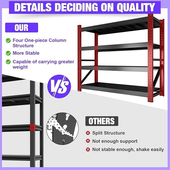 6000LBS Garage Shelving Heavy Duty, 4-Tier 59" W Storage Garage Shelves, Industrial Adjustable Metal Shelving Units for Garages, Warehouses, Kitchen, Black, 59" W x 24" D x 59" H