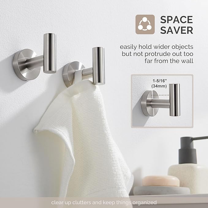 Angle Simple Bathroom Towel Hook 2 PCS, SUS304 Stainless Steel Bath Robe Holder, Modern Hand Towel Hanger Wall Mounted, Brushed Nickel