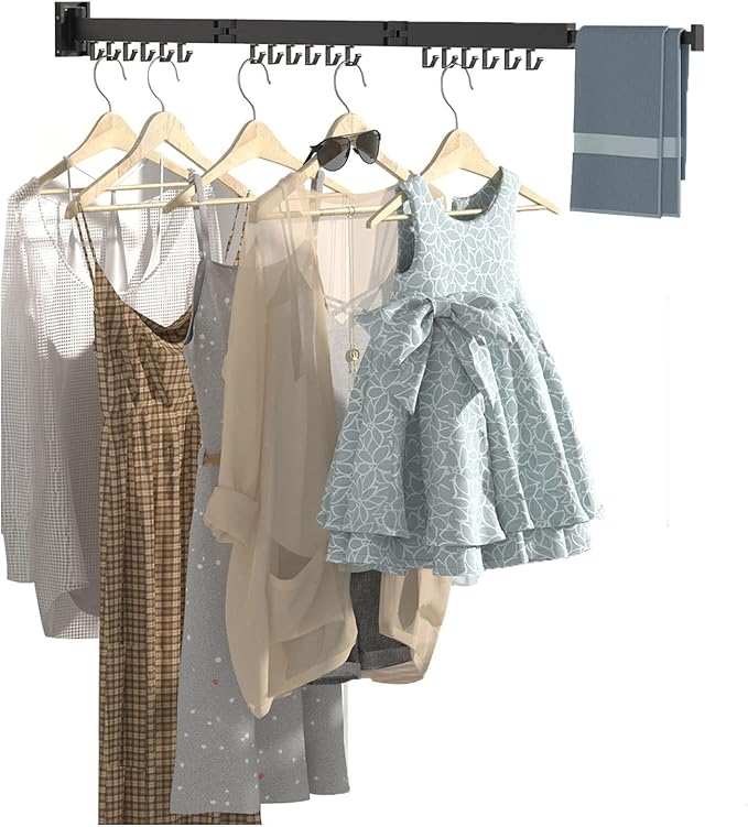 BESTHLS Wall Mounted Portable Clothes Drying Rack with Space Saver Clothes Hangers Design Universal for Balcony Mudroom Bedroom Kitchen Foldable Laundry Rack (3-Pole Black)
