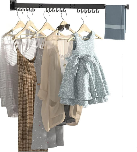 BESTHLS Wall Mounted Portable Clothes Drying Rack with Space Saver Clothes Hangers Design Universal for Balcony Mudroom Bedroom Kitchen Foldable Laundry Rack (3-Pole Black)-NeatNest