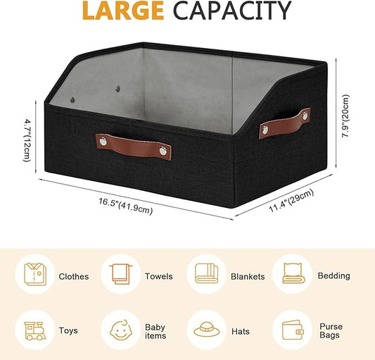 Closet Organizers and Storage, Linen Trapezoid Storage Bins with Handles, Collapsible Shelf Organizer for Blanket, Towel, Clothes, Hats, Purse (Black)-NeatNest