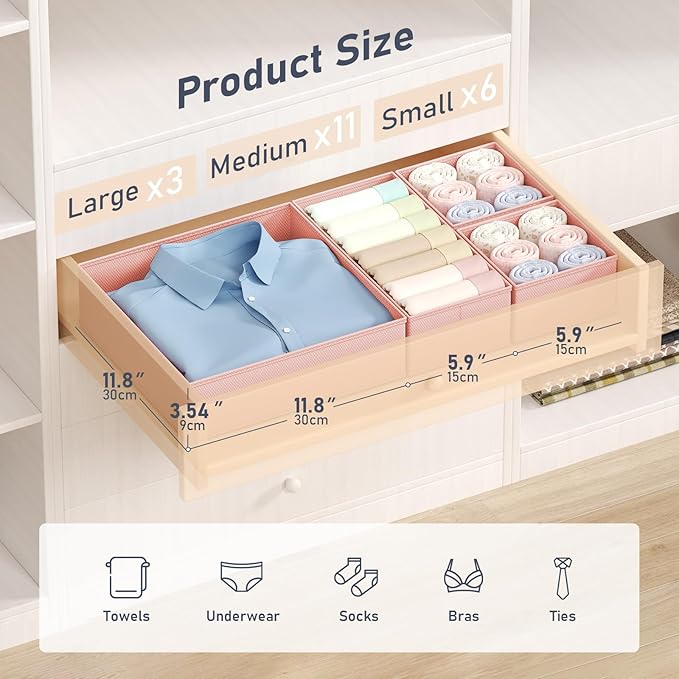 DIMJ Drawer Organizer Clothes Storage - 20 Pack Baby Dresser Organizer for Nursery, Foldable Closet Drawer Organizer Bins for Bedroom Organization, Fabric Storage Dividers for Socks, Underwears, Bras-NeatNest