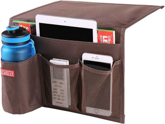 Bedside Storage Organizer - Table Cabinet Organizer Caddy for Remotes, Phone, Glasses (4 Pockets - Coffee)-NeatNest
